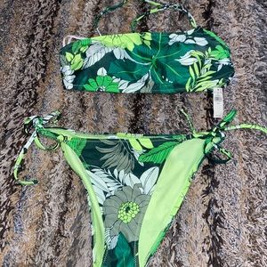 One shoulder Aerie bikini set with tie bottoms